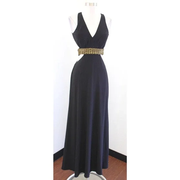 Camille La Vie | Dresses | Camille La Vie Black Gold Sequin Embellished  Cutout Formal Prom Dress Size 2 | Poshmark